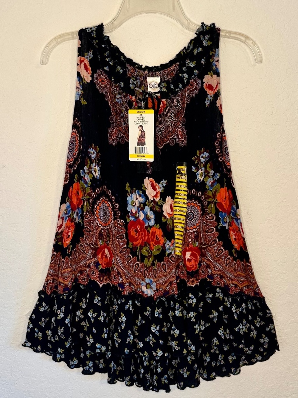 NEW Bila Sleeveless BoHo Tunic Floral Top NWT, Size M